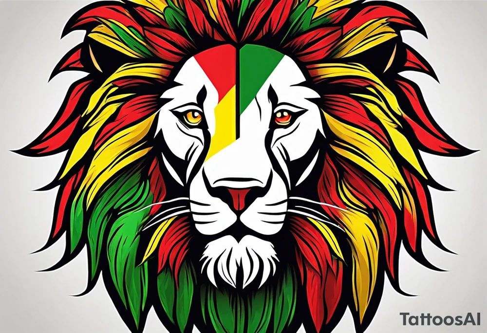 rasta lion with red-yellow-green colour flag in geometry style tattoo idea