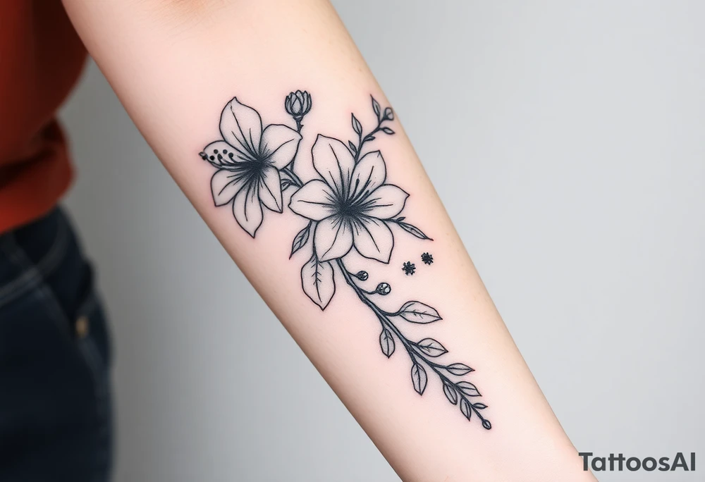 Azalea flowers with thick vines and wildflowers tattoo idea