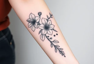 Azalea flowers with thick vines and wildflowers tattoo idea