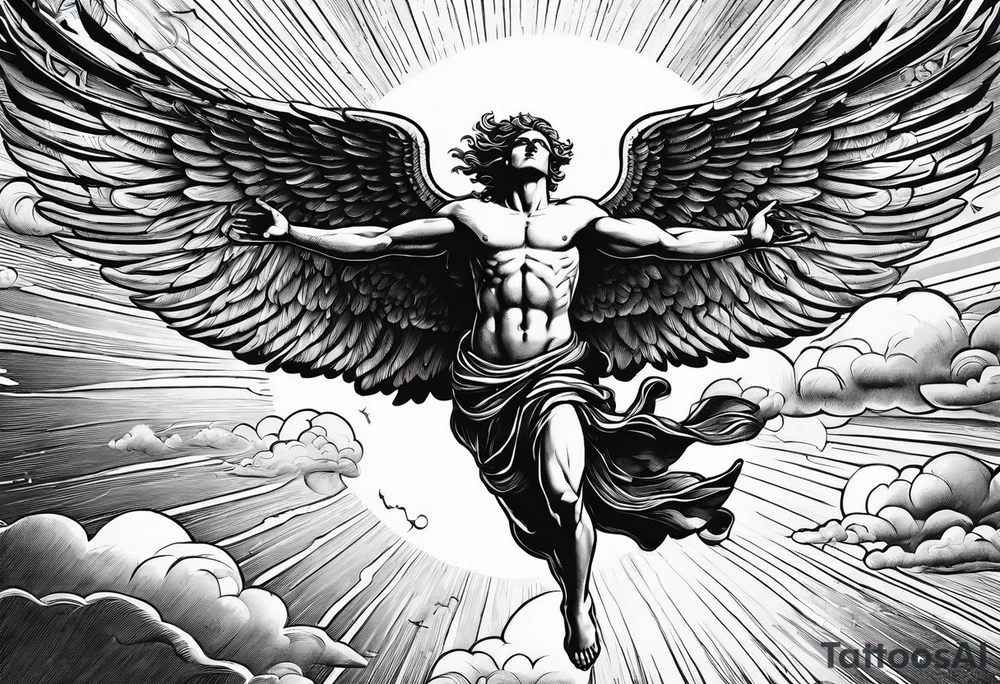 icarus greek god flying into the sun and falling down tattoo idea