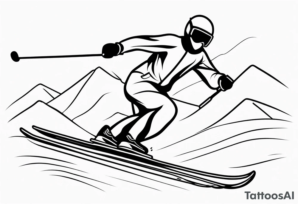Skier in motion, single line tattoo idea