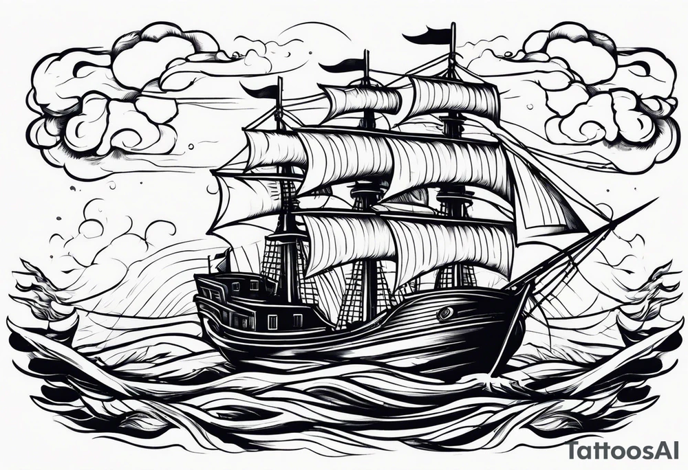 Nautical ships whee in storm tattoo idea