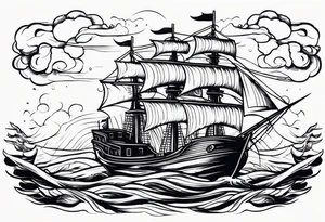 Nautical ships whee in storm tattoo idea