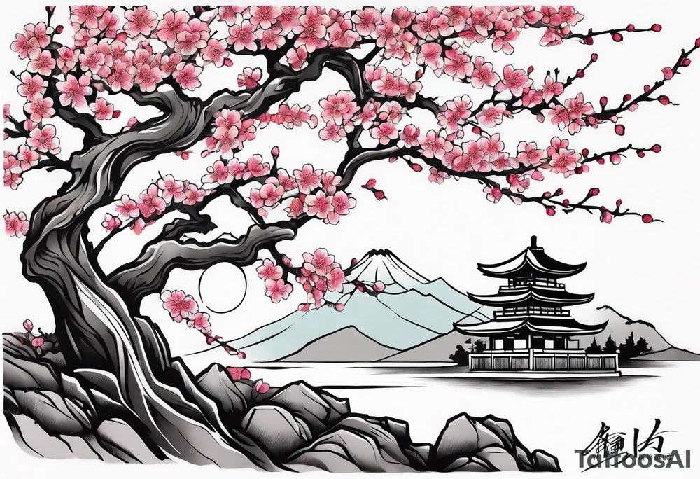 Shoulder cherry blossom tree tattoo idea