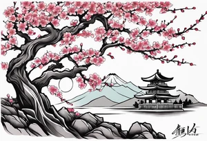 Shoulder cherry blossom tree tattoo idea