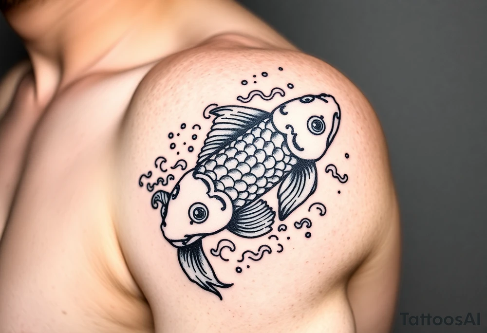 traditional koi fish swimming upstream through turbulent waves tattoo idea