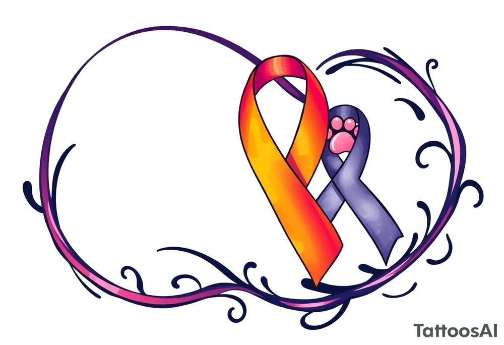 infinity symbol and cancer ribbon with dawg paw tattoo idea