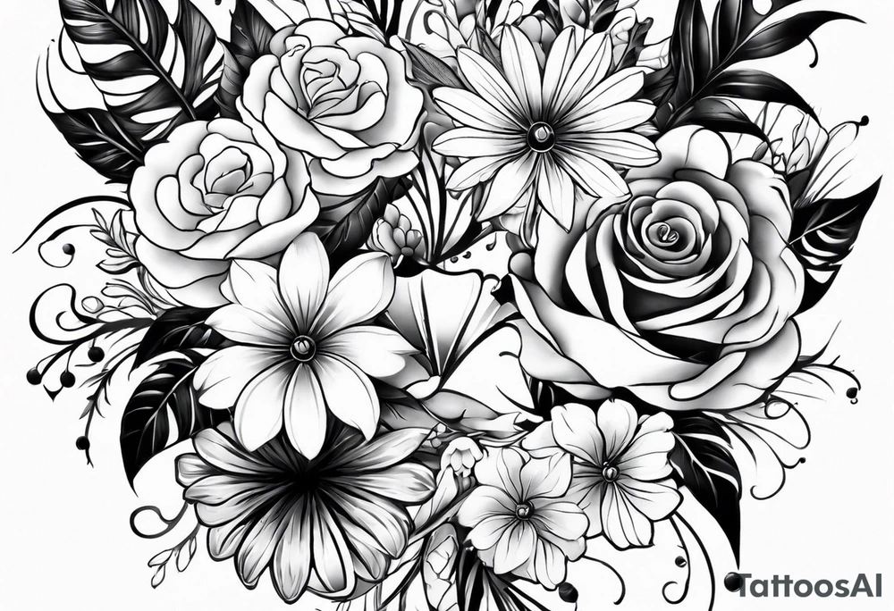 tattoo to represent that I have 3 children (girls). For inspiration I like flowers, the beach. Tattoo is for ribcage down side of body. I don't want images of women or girls in it tattoo idea