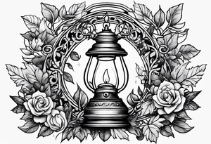 Oil lamp surrounded by leafy vines tattoo idea