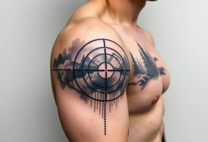 scope crosshairs with eerie fog in background tattoo idea