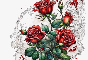 Red roses with pearls hanging tattoo idea