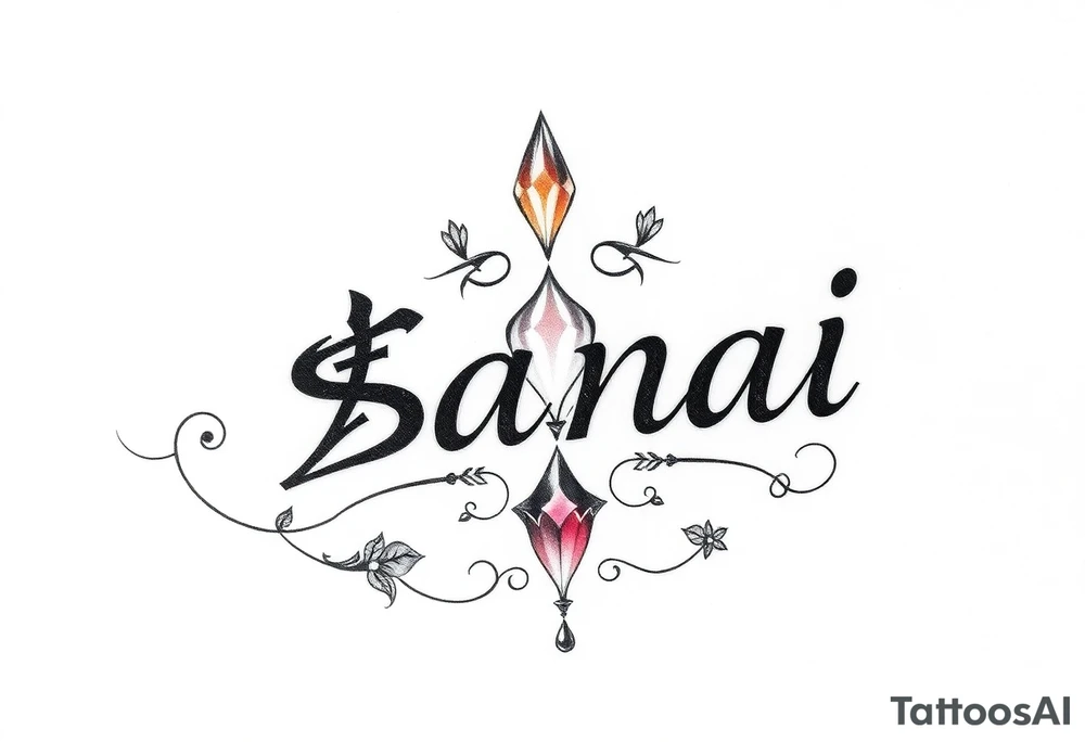 Sanai name tattoo with ♑️, and December birth stone tattoo idea