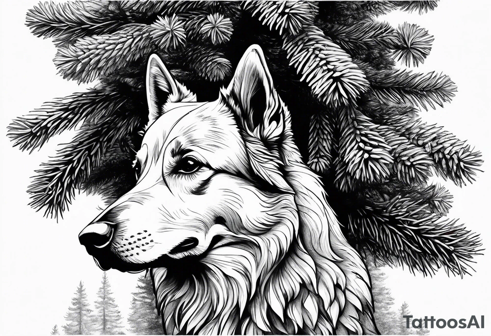 Pine tree representing a 3 legged dog tattoo idea