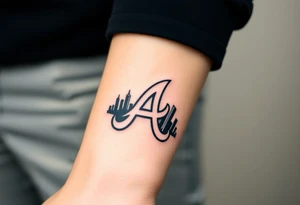 Atlanta Braves logo “A” overlapping a 3D Atlanta skyline behind the logo to the left tattoo idea