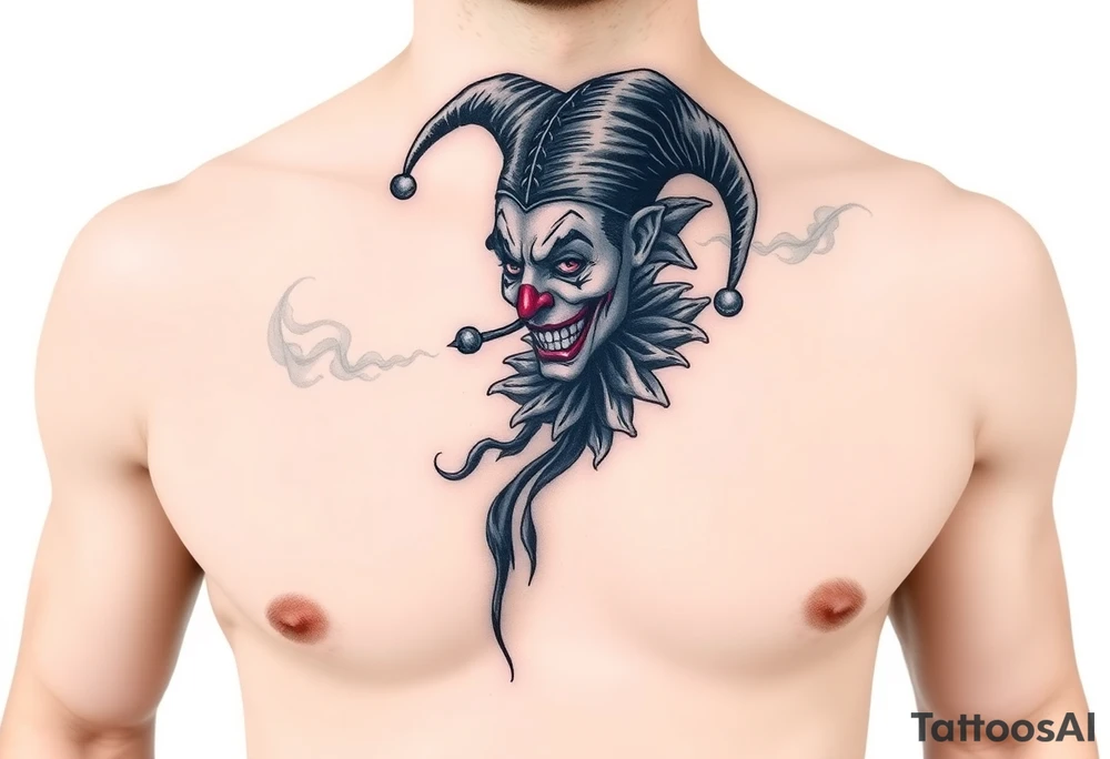 jester in a fog of smoke tattoo idea