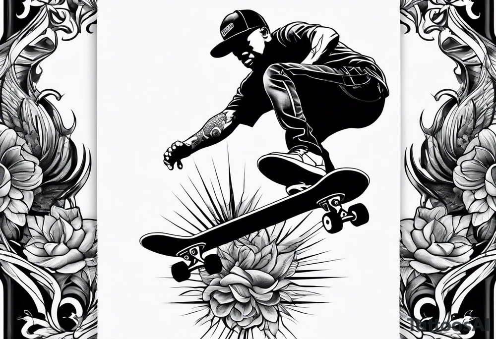 Black person skateboarder tattoo idea