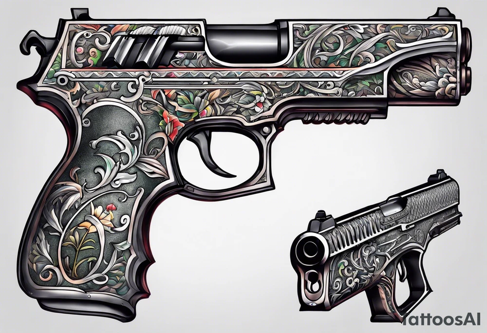 The letters AR with pistols on each side tattoo idea