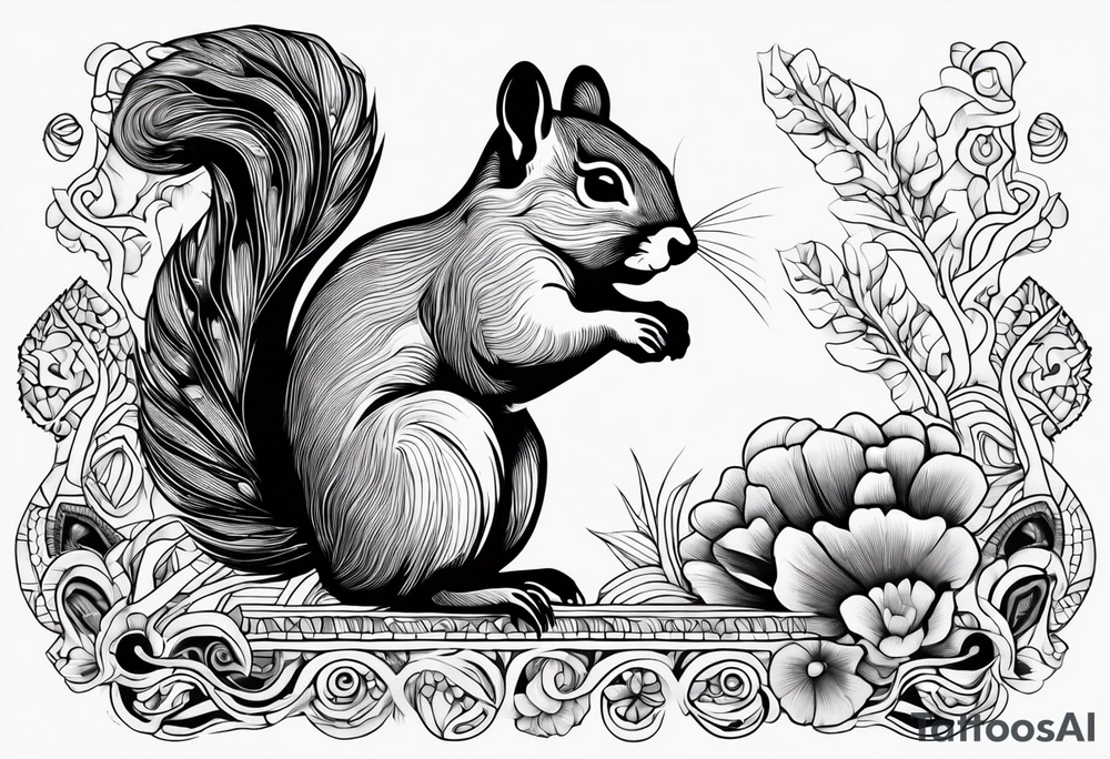 Squirrel, abalone, mushroom, coral tattoo idea