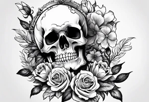 Floral sleeve with skulls tattoo idea