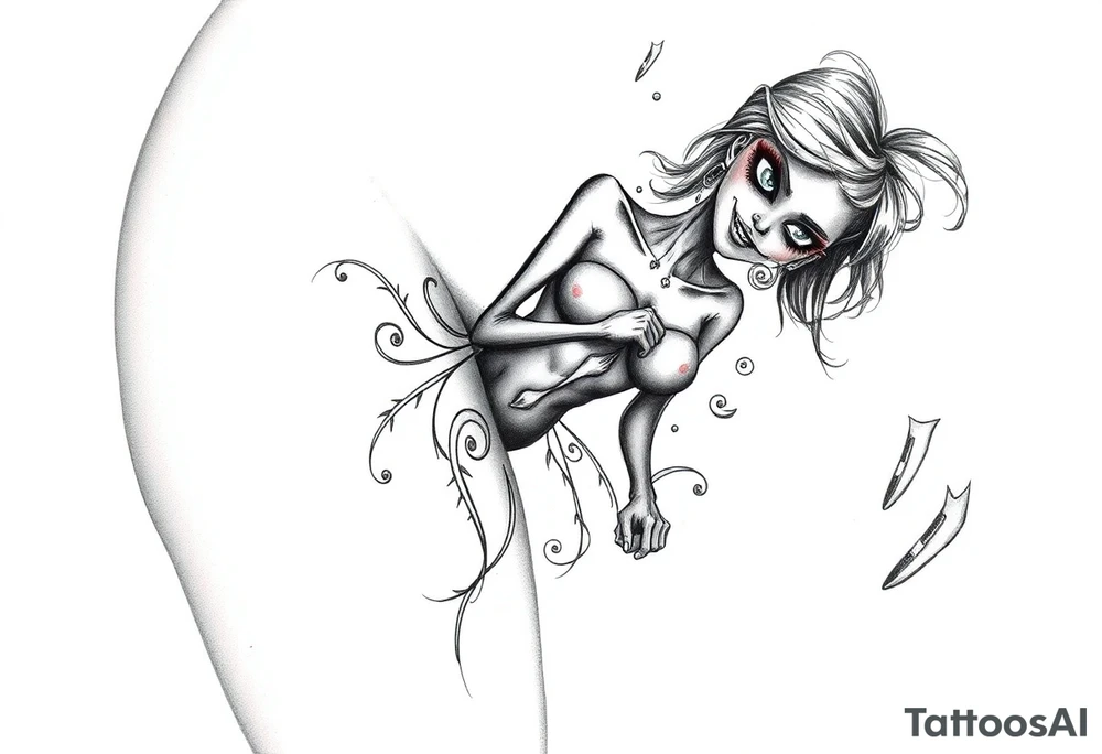 Naked Zombie pinup girl tattoo idea