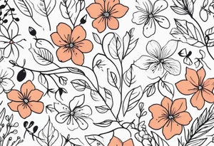 “Generate a subtle botanical tattoo with soft, flowing lines, showcasing tiny flowers and leaves arranged in a delicate pattern tattoo idea