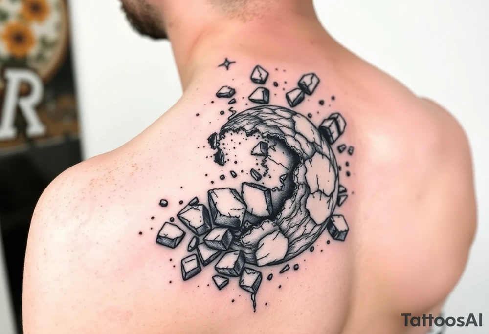 A shattered earth some pieces are crumbling off the Earth tattoo idea