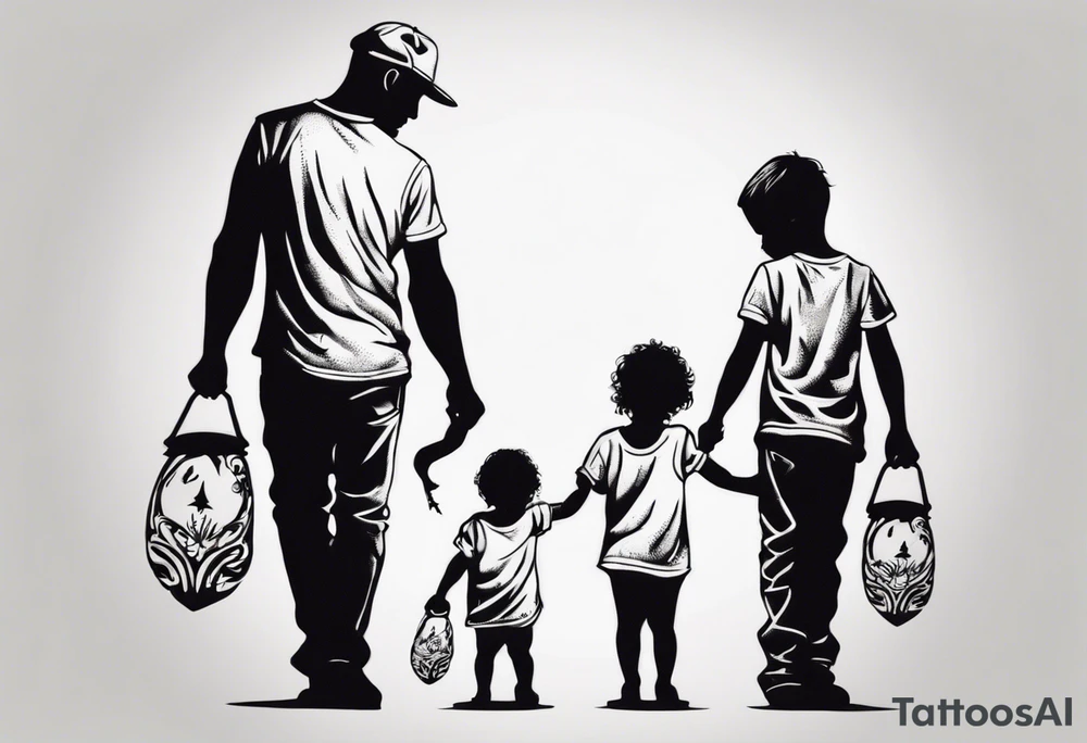 Silhouette of a father with two children tattoo idea