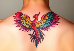 A feminine Phoenix in a rainbow of colors tattoo idea