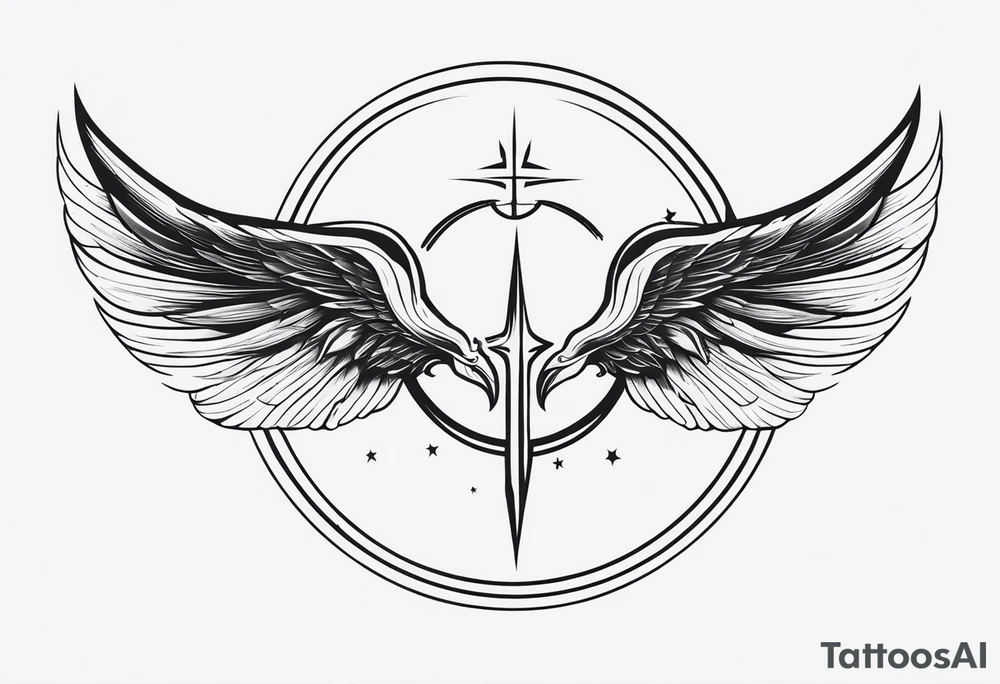 Wings with freedom symbol, Jedi symbol, atheist symbol, crescent moon tattoo idea