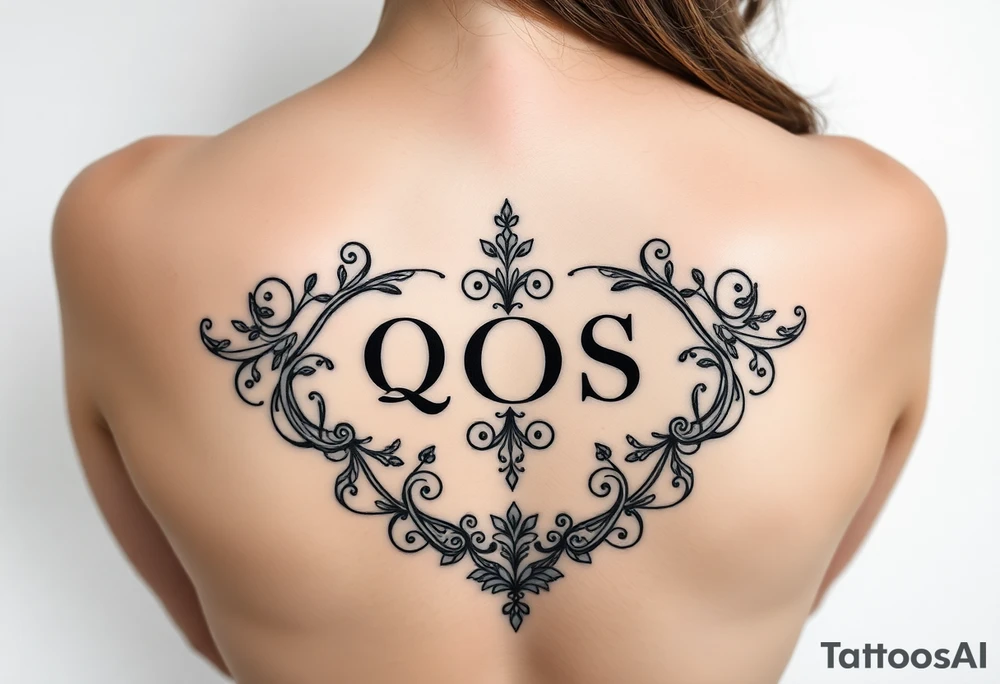 text reading "QOS" across a womb tattoo tattoo idea