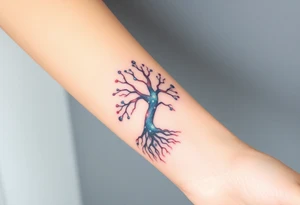 mystical tree of life with cosmic roots and celestial branches tattoo idea