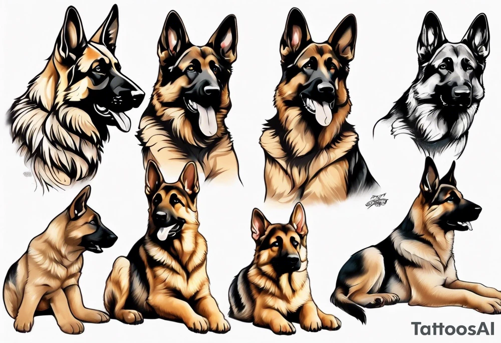 German shepherd puppy side profile tattoo idea