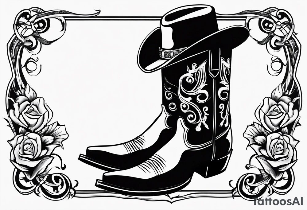 Music notes around Cowboy boots with cowboy hat tattoo idea Music notes around Cowboy boots with cowboy hat tattoo idea