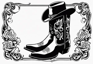 Music notes around Cowboy boots with cowboy hat tattoo idea