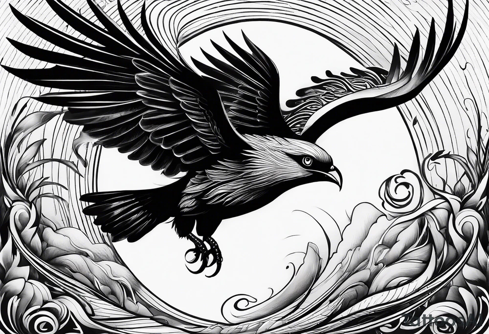 petit voilier, phoenix  minimaliste. trait de crayon. tattoo idea