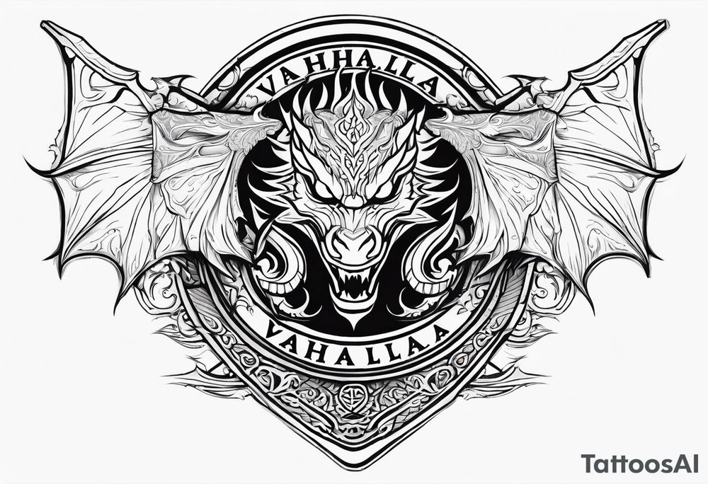 Valhalla sword shield dragon head tattoo idea