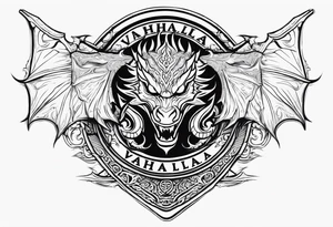 Valhalla sword shield dragon head tattoo idea