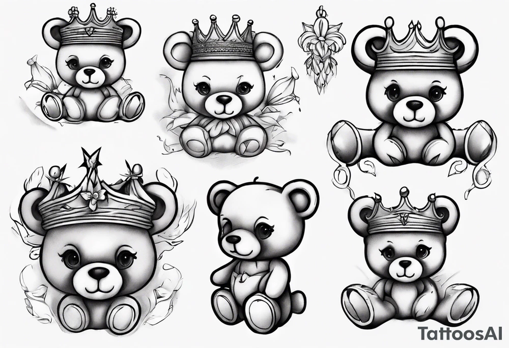Lily crown teddy bear tattoo idea
