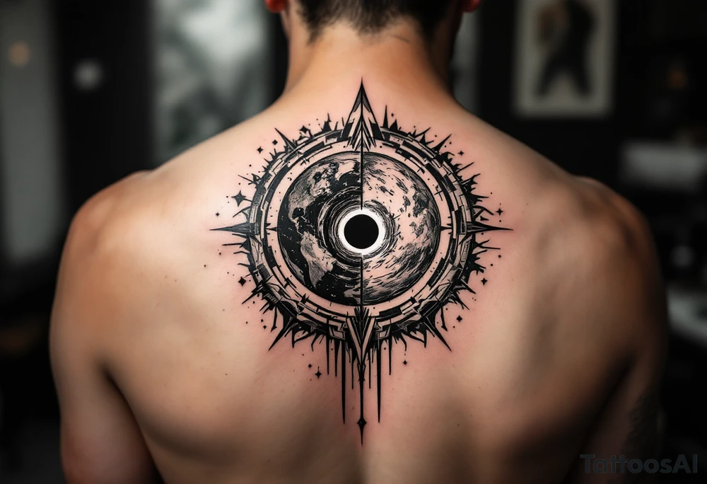 2 different worlds on both sides of a black hole tattoo idea