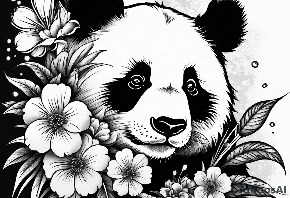 Punk Panda with flowers tattoo idea