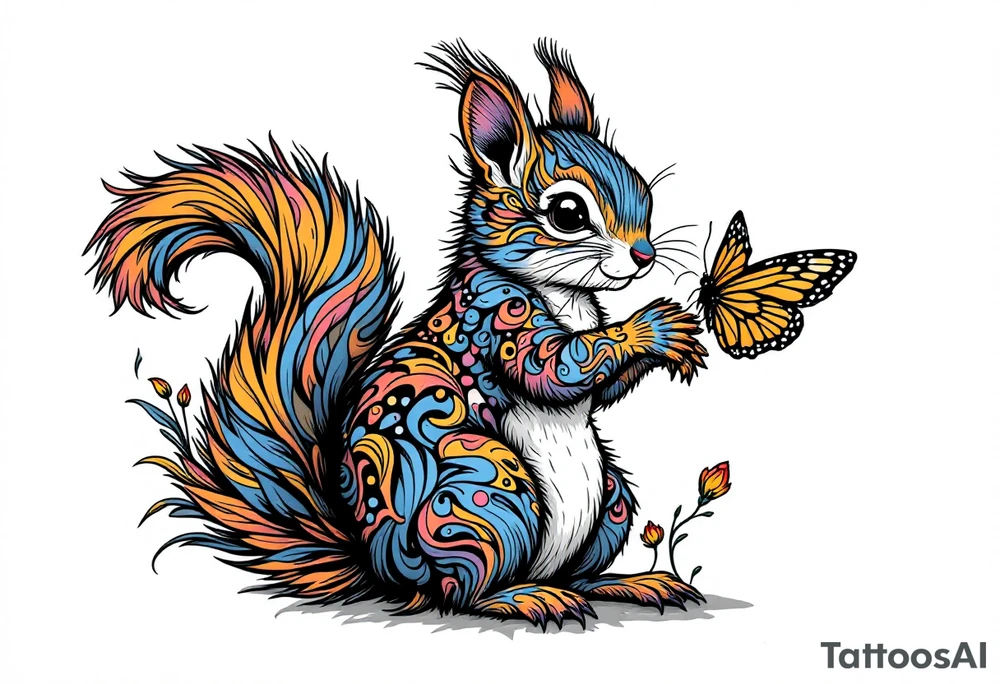 A squirrel holding a butterfly tattoo idea