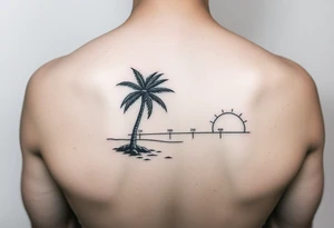 palm tree, beach, sun, timeline on arm tattoo idea