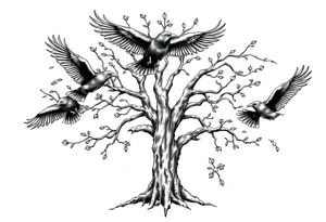 Irish family tree with 3 flying ravens tattoo idea
