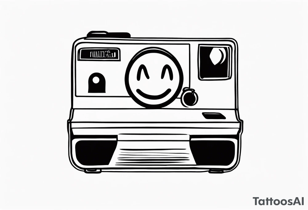 A black and white, fine-lined polaroidpicture silhouette with a very simple and tiny smiley in the middle tattoo idea