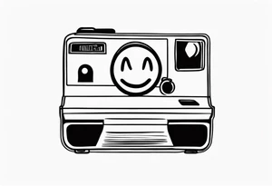 A black and white, fine-lined polaroidpicture silhouette with a very simple and tiny smiley in the middle tattoo idea