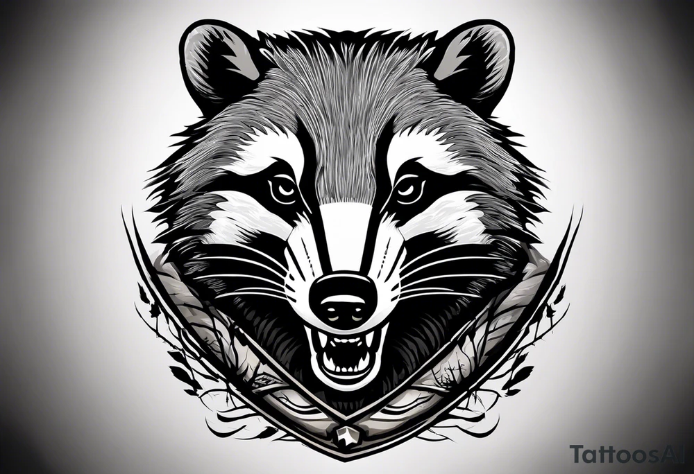 Draw me hunting badger with aggressive full body, killer face with a smile, very long nails and he attacks like a Turkish gladiator to enemy and also he has very deadly looking. The only weapon is his braveness he fights with his nails. Everybody scares after their first sight. And some horror type Badger this is real Hunter. tattoo idea