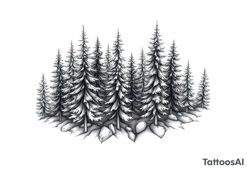 Coniferous forest tattoo sleeve black and gray tattoo idea Coniferous forest tattoo sleeve black and gray tattoo idea