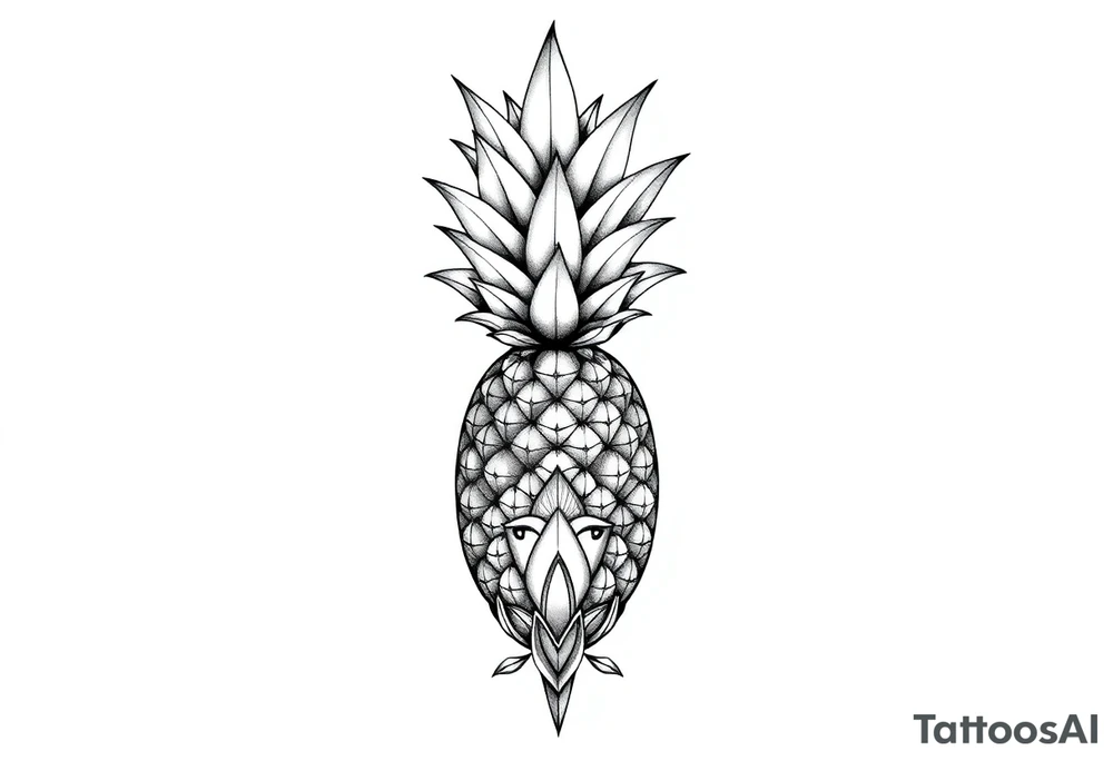 Bushy crown pineapple vagina, design to go over vagina , erotic vagina area design, anus to be at the bottom tattoo idea