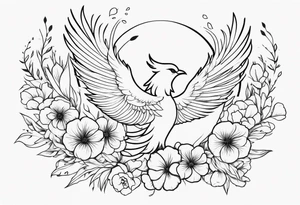 A phoenix surrounded by blooming flowers tattoo idea