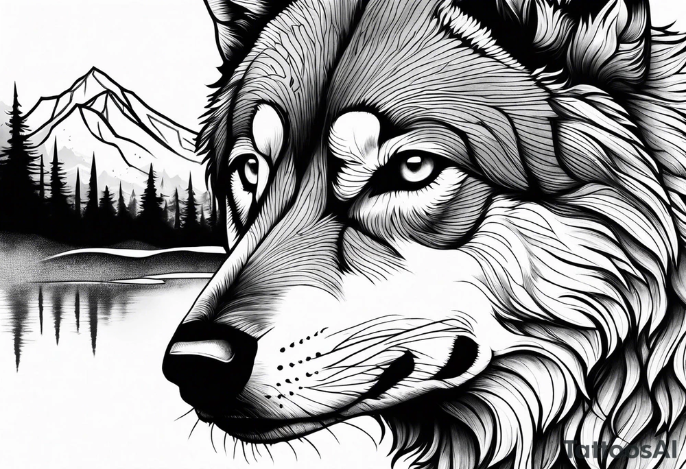 Mountains, wolf eyes underneath tattoo idea